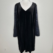 New Lane Bryant Black Blue Velvet Sequins V-Neck Long Sleeve Dress Size 24 NWT