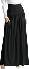 High Waisted Women's Maxi Skirt Ankle Length Casual A-Line Stretch Modal Plus