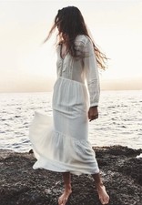 ZARA NWT WOMAN EMBROIDERED MAXI DRESS SAND Size L 2298/091