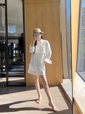 AIo Yoga Pinstripe Daylight Button Down Long Sleeve Boxer Short Suit Women's New