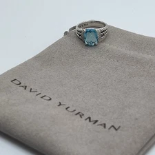David Yurman Sterling Silver Petite Blue Topaz & Diamond Wheaton Ring Size 5