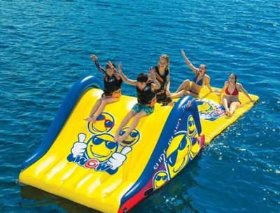 WOW Sports Floating Island Slide and Water Walkway Combo, Yellow/Blue