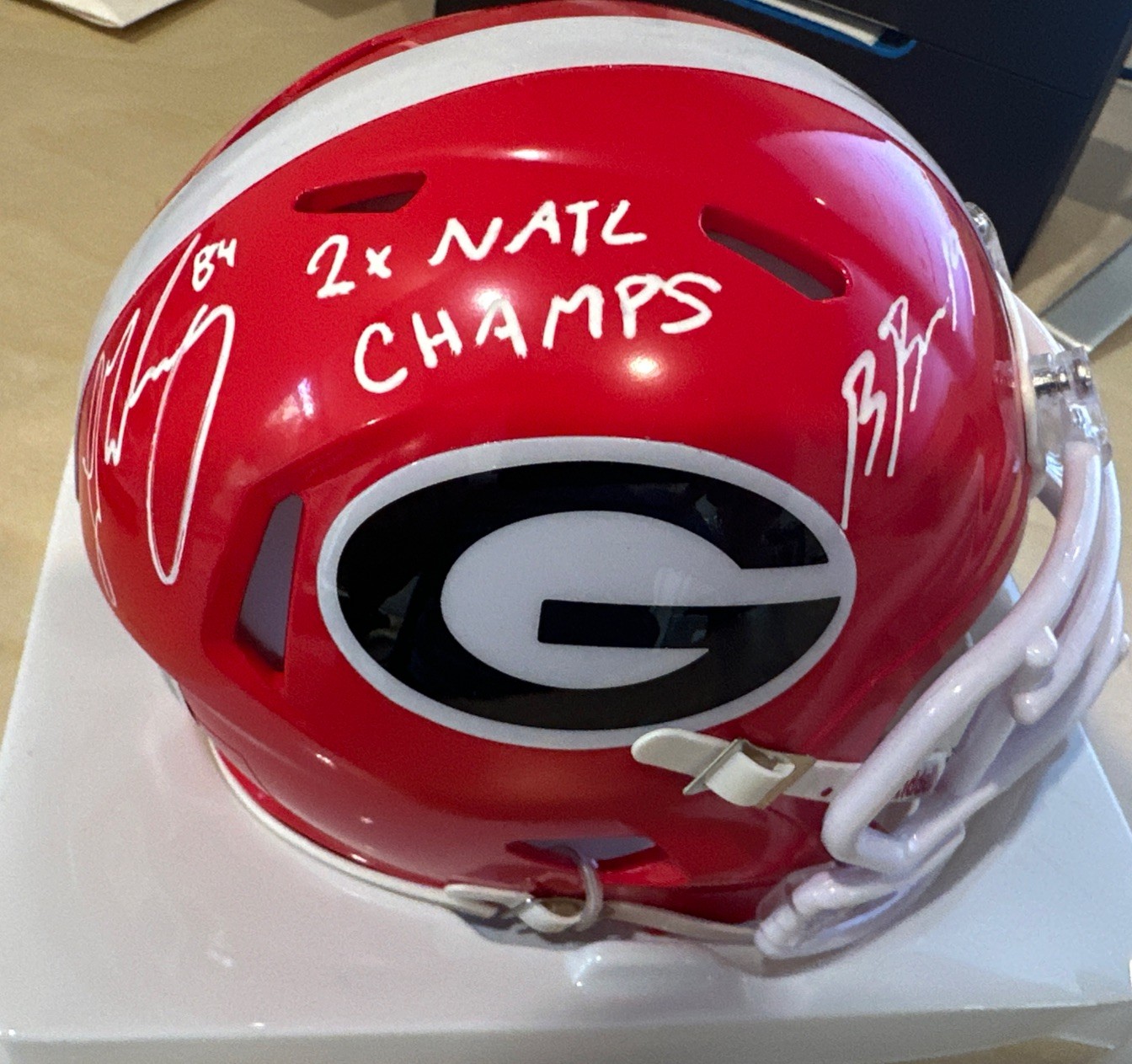 Brock Bowers Ladd McConkey Signed Georgia Mini Helmet Beckett 2xNational Champs 