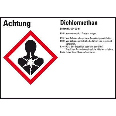 Aufkleber GHS-Etikett Dichlormethan GefStoffV/GHS/CLP Folie 148x105mm 4/Bogen