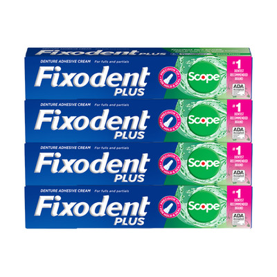 Prothesenhaftcreme für Zahnprothesen Minze Fixodent 4 x 57 g mit Precision Tip