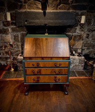 Vintage Flame Mahogany Writing Bureau | Queen Anne Style Desk | Green Claw Feet