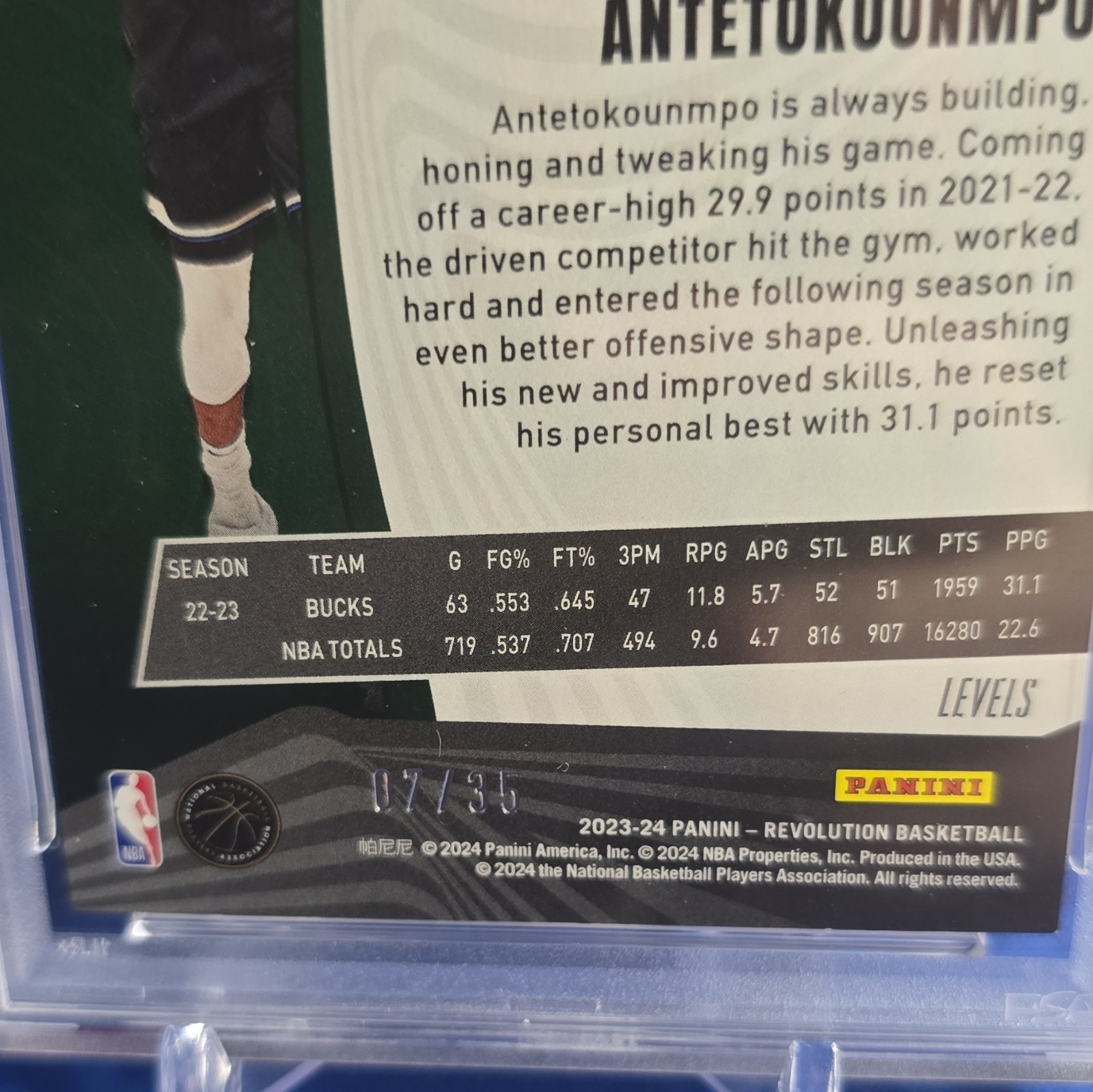 Panini 2023-24 Revolution Giannis Antetokounmpo Bucks Levels /35 PSA 9 #22 view 2