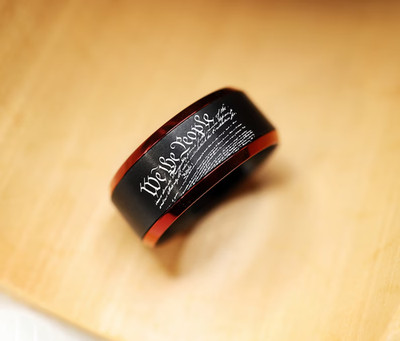 Black Unisex Adults Tungsten Second Amendment Patriotic Wedding Ring Band - 8mm