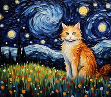 STARRY NIGHT GINGER CAT 2 COMPUTER MOUSE PAD 9.25 X 7.75