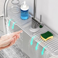 24 Inch Longer Faucet Mat for Kitchen Sink 5 Slope Fast Self-draining Bathroom