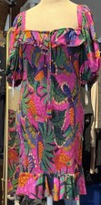 Farm Rio Pink Tropical Toucan Puff Sleeve Mini Dress | Size Large