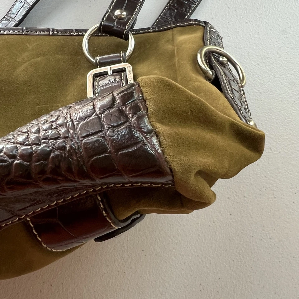 Bolso de Hombro Franco Sarto Doble Correa Detalle Hebilla Imitación Reptil Verde Gamuza Foto 4 de 4