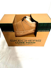 New Skechers Men Slip-on House Shoes Tan Slipper with Luxe Foam size 10 Wide