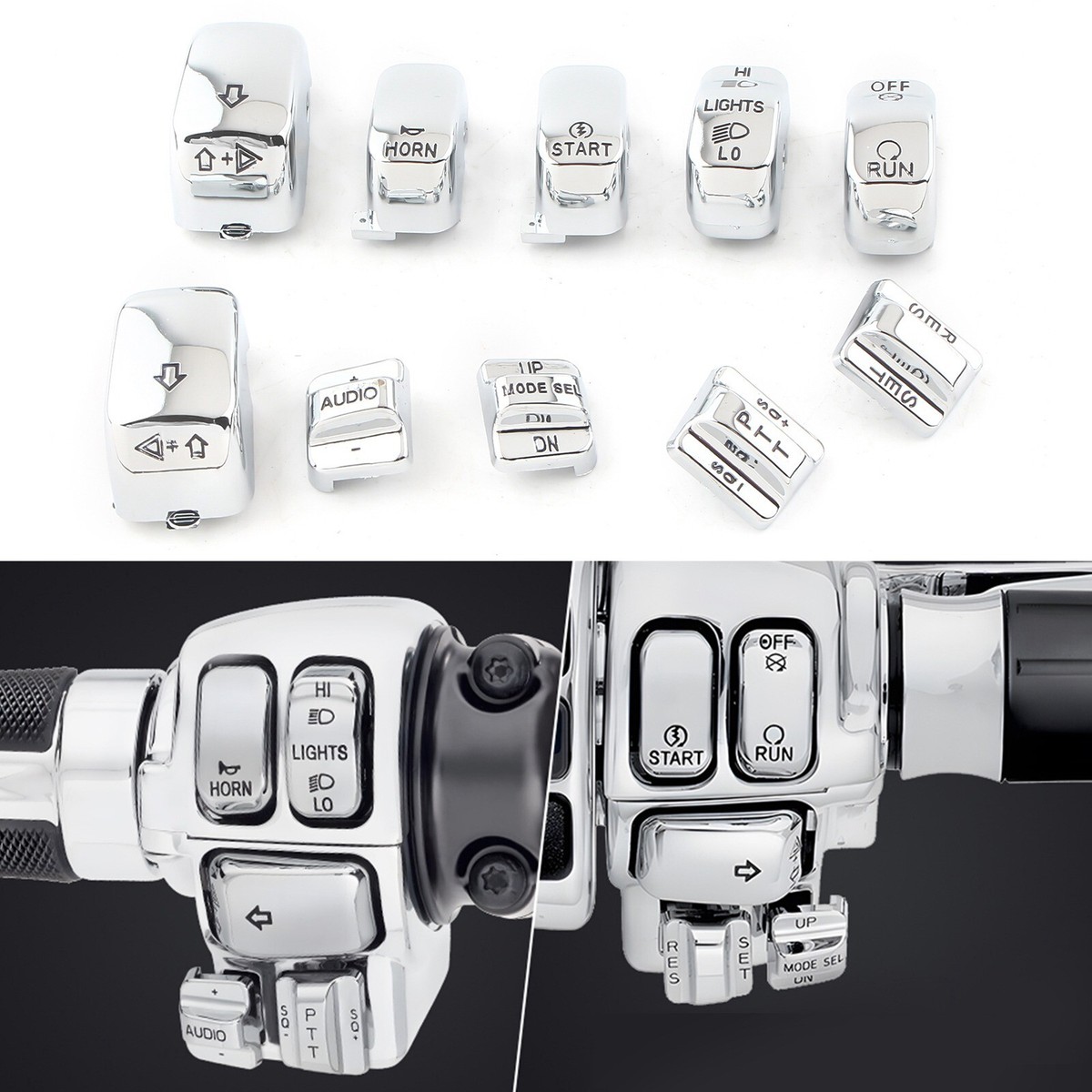 Hand Control Switch Cover Housing Button Chrome Cap Set For Harley