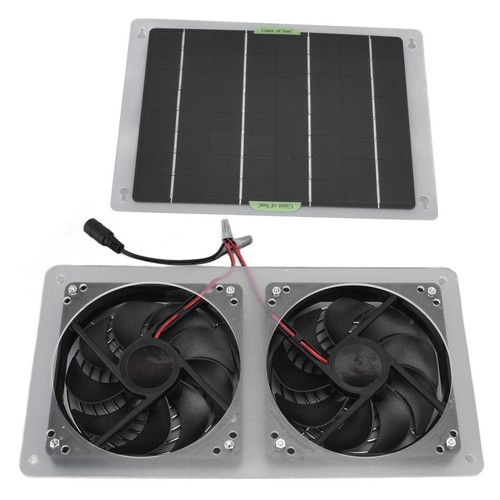 100W 12V Solar Powered Dual Fan Sets for RV Greenhouse Pet Chicken Coop Cool - Picture 2 of 12