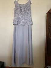 Unbranded Light Gray Gown Sz S Crochet Lace Top Lined Skirt Bra Inserts Back Zip