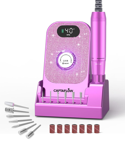 Professional Nail Drill Electric File: 40000RPM Portable Nail Drill, Pink Diamon