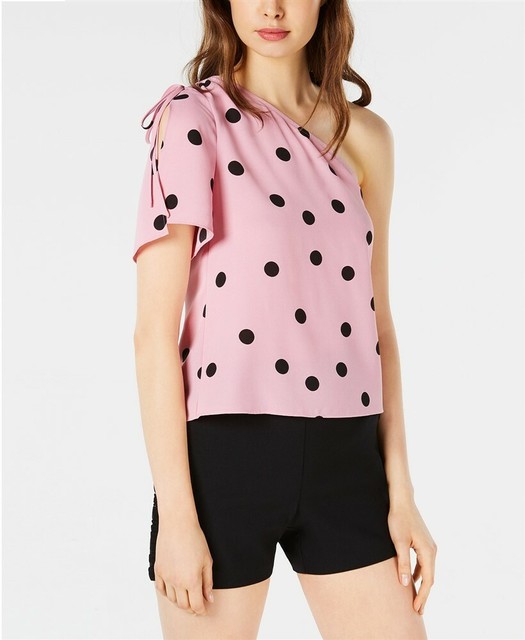 pink and black polka dot blouse