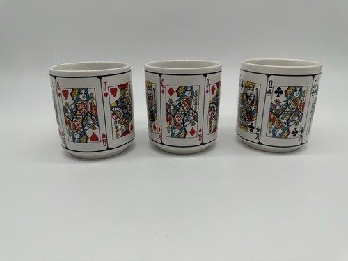 SET OF 3 PLAYING CARDS Coffee MUGS Royal Flush Poker Clubs Hearts Diamond - Picture 4 of 7