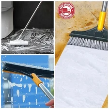 Floor Scrub Brush 2 In 1 Long Handle Bathroom Wiper Stiff Bristle Window New