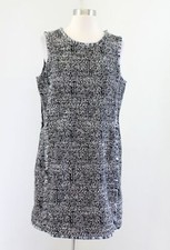 Banana Republic Black White Geometric Tweed Fringe Shift Dress Sz 10 Sleeveless