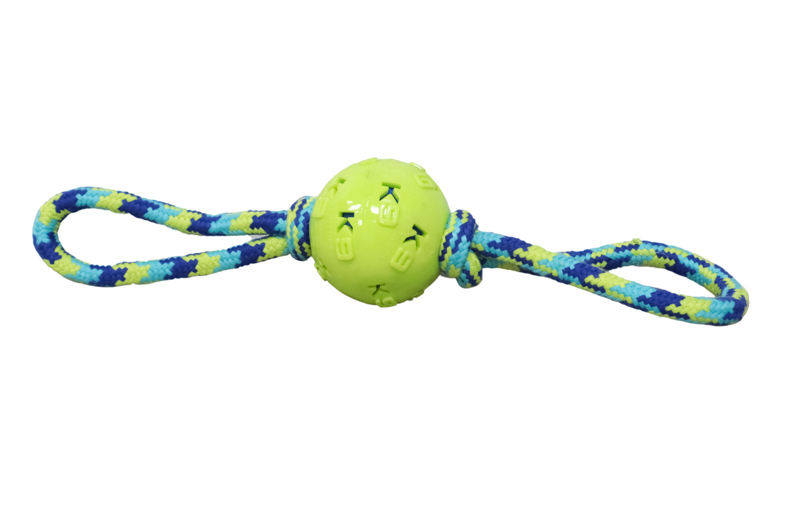 Dog Chew Toy Rubber Ball w/ Rope On Either Side For Pulling,
