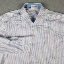 Bugatchi Uomo Shirt Mens 17.5 Blue White Striped Dress Button Up Long Sleeve