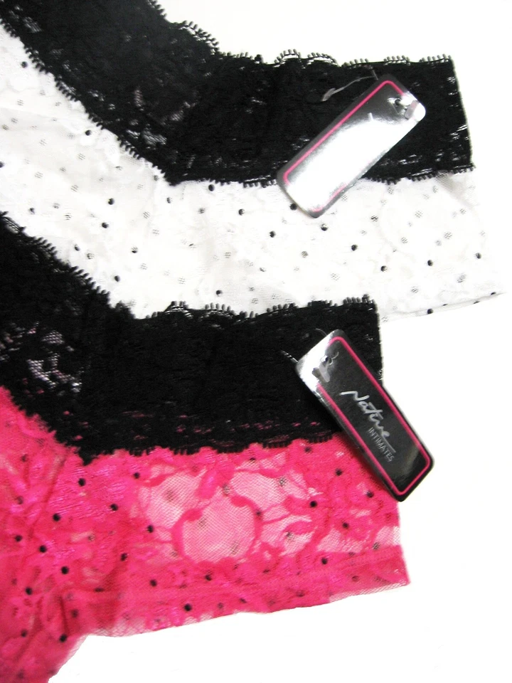 A145 Native Intimates NUEVO Pantalón Corto de Encaje Floral Elástico Lunares Negros Todo Foto 3 de 3