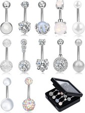 12 Pcs 14G Belly Button Rings For Women Cz Opal Navel Rings Belly Barbel