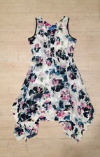 Flaws Simply Vera Sleeveless Handkerchief Hem White Floral Print Dress Size S