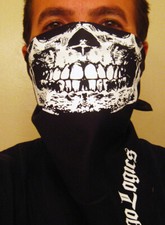 HALF WHITE SKULL BLACK BANDANA face cover mask neck gaitor scarf neckerchief ski