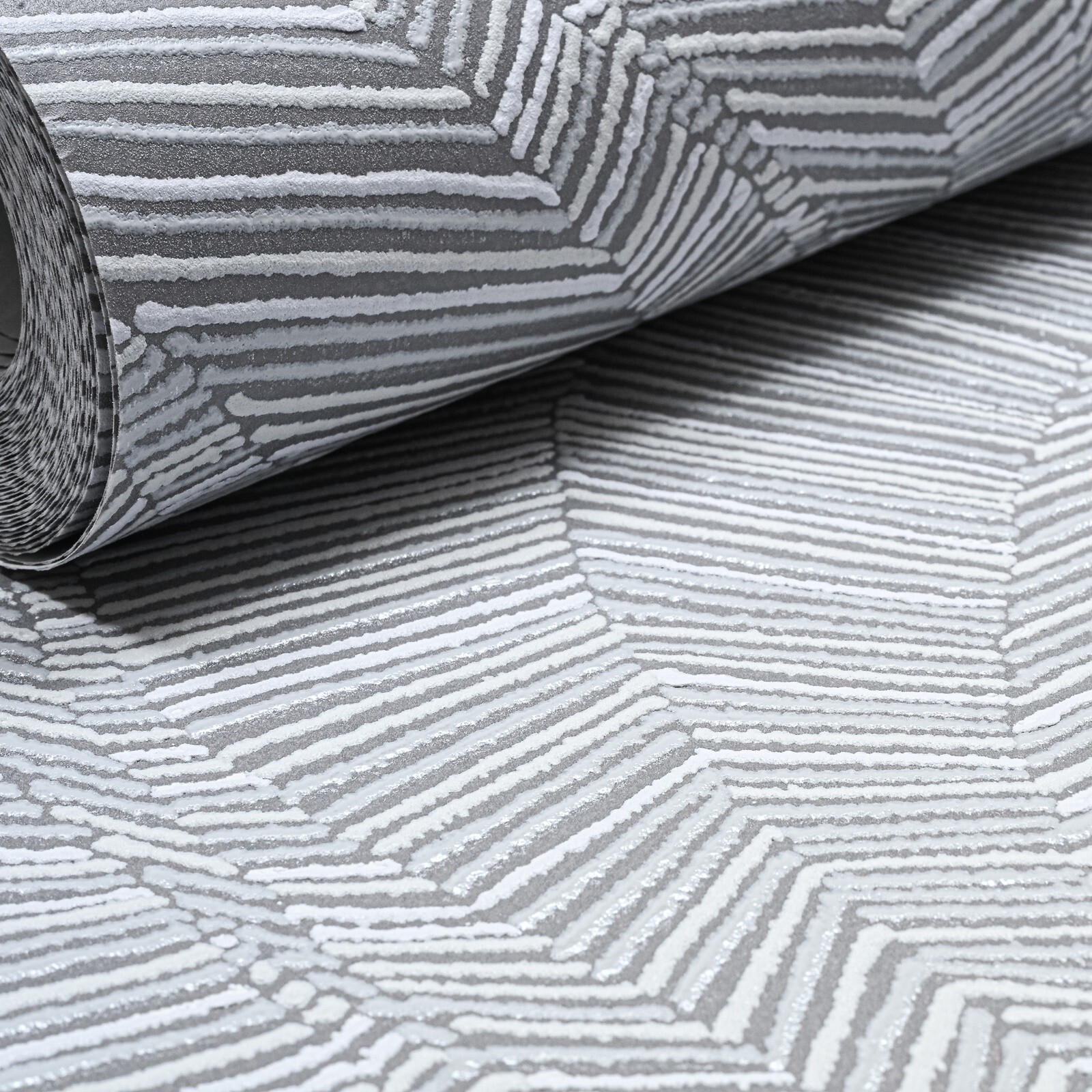 Grey White Wave Wallpaper Retro Textured Shimmer Slightly Imperfect Feature Wall