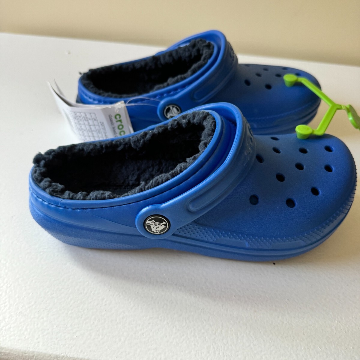 Fuzzy Crocs Size Navy Fur Lined Crocs Crocs Classic Comfort Size J2 Blue  Fur Lined Clog Fuzzy Warm Slippers NWT