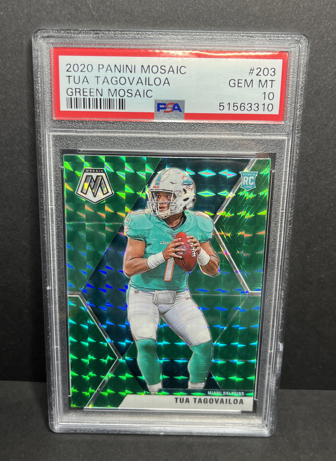 Tua Tagovailoa Rookie 2020 Panini Mosaic Green Prize #203 Miami Dolphins PSA 10!