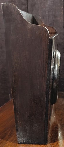 ANTIQUE Art Deco TIGER WOOD Round BEVELED MIRROR WALL POCKET - Picture 4 of 7