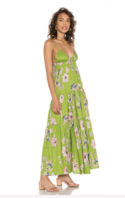 Sun Becomes Her Solstice Trapeze Maxi Dress Citrine Floral Green 8 NWOT  $282 | eBay