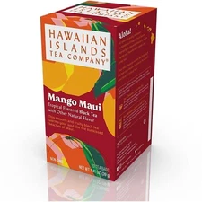 Hawaiian Islands Mango Maui Tropical Black Tea, All Natural 20 Tea Bags Box