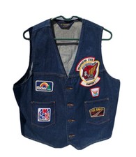 VTG Wrangler Western Denim Vest Men's XL Made in USA Honda Gold Wing Patches J12