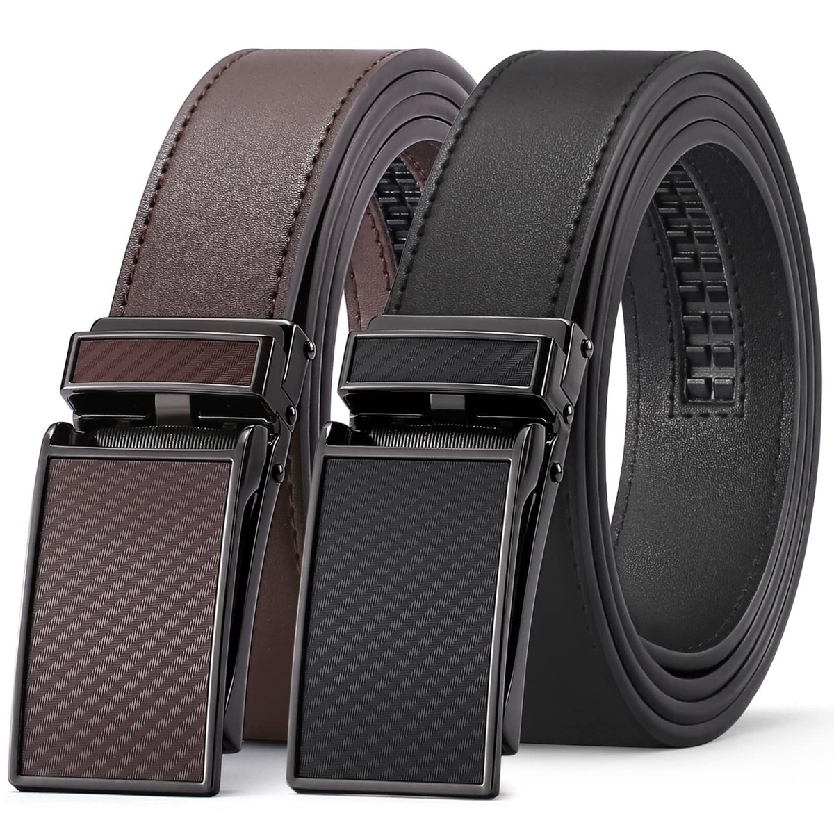 Ratchet Belts for Men 2 Pack, Mens Leather Belt in Gift Set Box for Dress  Cas...