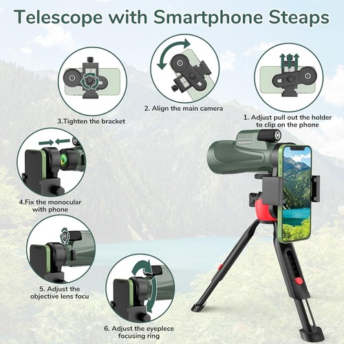 12x56 High Definition Monocular Telescope Smartphone Adapter+Tripod BAK4 Pr - Picture 3 of 7