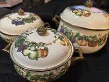 6 Pc Set Lidded Casserole Pan Tabletops Unlimited Kensington Garden Metal Enamel