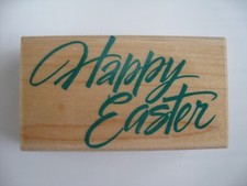 NEW HERO ARTS WOOD MOUNTED RUBBER STAMP Saying: HAPPY EASTER
