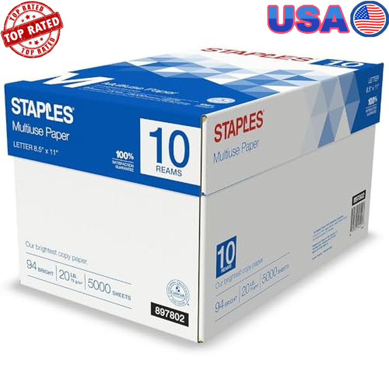20lb Bright White Smooth Copy Paper 8.5x11 500 Sheets per Ream 10-Ream Case