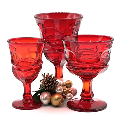 FOSTORIA Argus Ruby Red Water Wine Champagne Goblets Vintage Set Of 3*