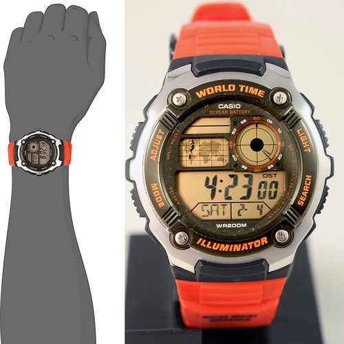 Casio AE-2100W-4AV Mens Red 200M WR Watch Divers 5 Alarms 10 Year Battery  New | eBay
