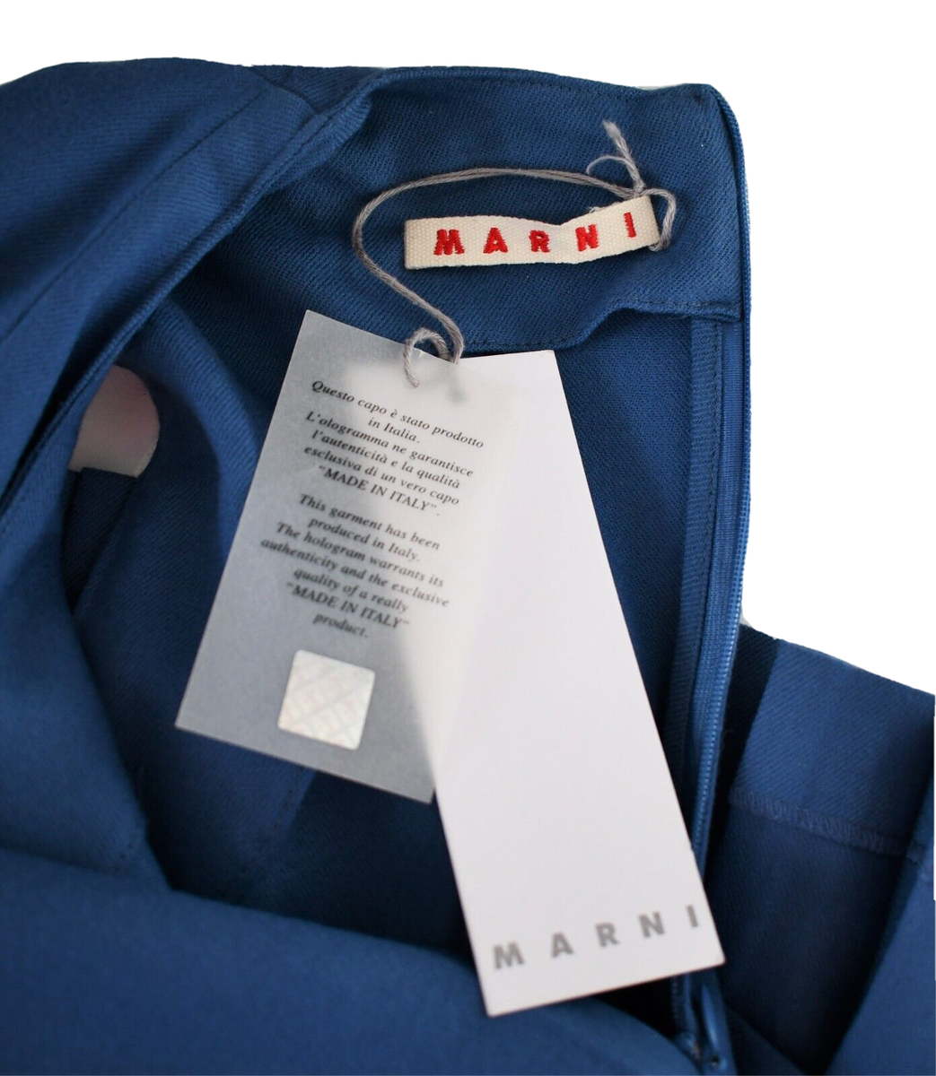 New MARNI Italy Solid Blue 100% Cotton SLEEVELESS PLEATED BELTED 