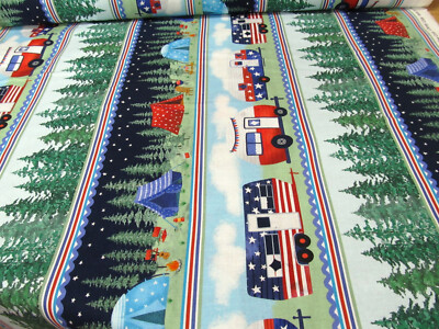 Wohnwagen Camping  Camper  Camp USA Bordüre  50x110cm  Baumwolle  NEU