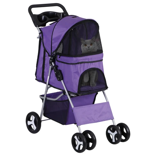 3/4-Wheels Pet Stroller Folding Dog Stroller w/ Safety Belt and Cup Holder - Picture 75 of 87