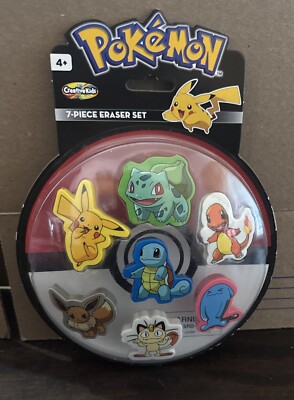 Back to School Pokemon 7 Erasers Set Pikachu Squirtle Eevee Meowth Charmander