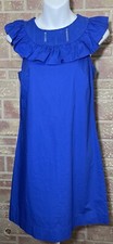J.Crew Women Size 0 Ruffle Neck Sheath Shift Dress Sleeveless Blue